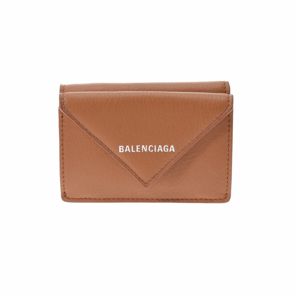 BALENCIAGA Paper Wallet Brown Calfskin Tri fold